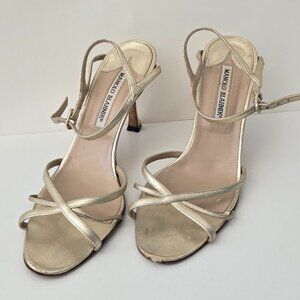 Manolo Blahnik Gold Leather Strappy Sandals